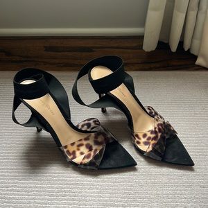 Gianvito Rossi Leopard Print PVC/Black Suede Open Toe High Heel Sandals Sz 37.5